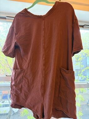 Free People Espresso Brown Short Sleeve Romper